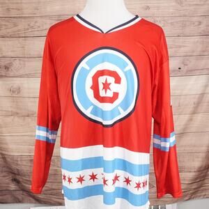 Chicago Fire FC Jersey Mens XL Red MLS Soccer Long Sleeve 97 Chicago Flag